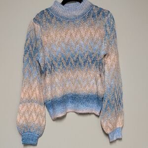 Elegant Blue and Cream Turtleneck Sweater